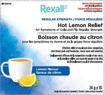 Rexall Hot Lemon Relief for Symptoms of Cold and Flu (Regular strength) (Groupe CNW/Santé Canada)