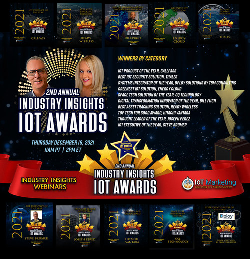Held by IoT Marketing and Industry Insights Webinars, the Industry Insights IoT Awards honors technology ecosystem professionals, connected solutions providers, and high-tech leaders driving innovation and digital transformation through the use of IoT.