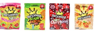 MaryJanerds products including: Sour Watermelon, Sour Patch Kids, Sour Cherry Blasters, Fuzzy Peach, packaged to look like Maynard candy brands (CNW Group/Health Canada)