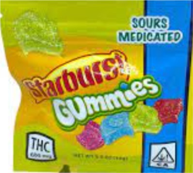 (Sours Medicated) Starburst Gummies
emballé pour ressembler aux bonbons Starburst (Groupe CNW/Santé Canada)