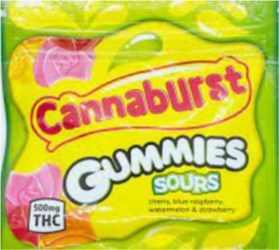 (Sours Medicated) Cannaburst Gummies Sours
emballé pour ressembler aux bonbons Starburst (Groupe CNW/Santé Canada)