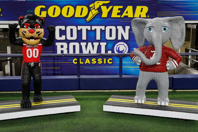 To celebrate its title sponsorship renewal and the drive it takes to reach the Goodyear Cotton Bowl Classic, Goodyear continues its tradition of creating tire mascot statues from the participating teams. The Goodyear Cotton Bowl Classic kicks off on ESPN on Dec. 31 at 2:30 p.m. CT where No. 1 Alabama will face No. 4 Cincinnati for their chance to complete the ultimate road to greatness: playing for the College Football Playoff National Championship. (Richard Rodriguez/AP Images for Goodyear)