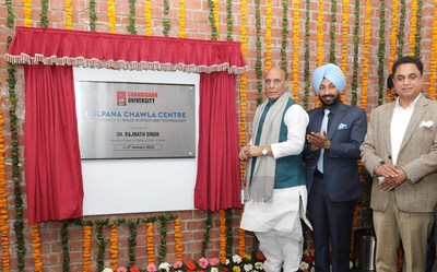 Union Defence Minister Shri Rajnath Singh inagurates Kaplna Chawla Centre for Research in Space Science and Technology at the campus of Chandigarh University along with Chancellor Satnam Singh Sandhu.