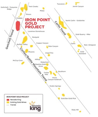 Figure 1. The Iron Point Gold Project located at the intersection of the prolific Getchell and Battle Mountain gold trends. (CNW Group/Nevada King Gold Corp.)