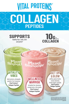 Planet Smoothie's new Vital Proteins Collagen Peptides Smoothies: Vitality Vibes, Wellness Warrior, and Get Up & Glow