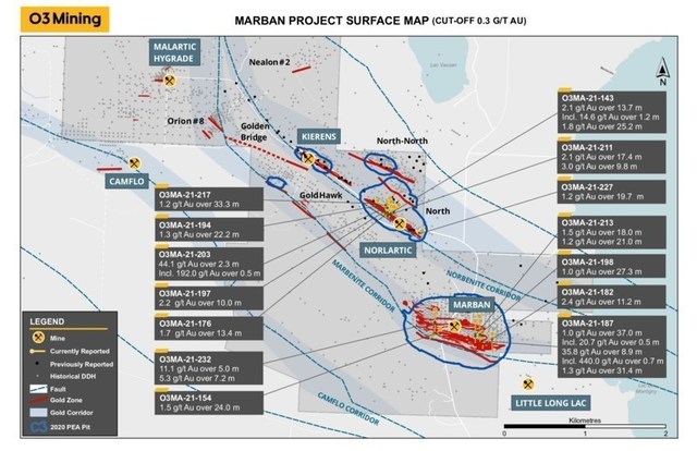 Figure 1: Carte de forage du projet Marban (Groupe CNW/O3 Mining Inc.)