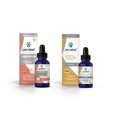 Pet Releaf's newest products, a Hemp Oil 750 and Liposome 600. Higher potency oils for large to extra-large breed dogs and multi-pet families.
