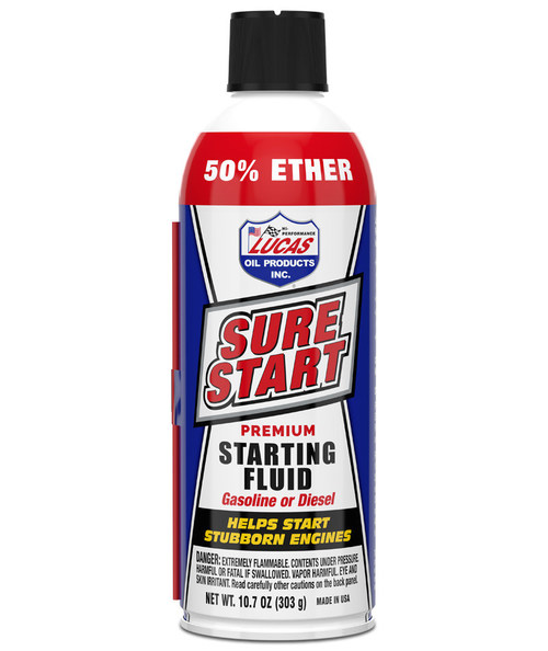 Sure Start Premium Starting Fluid was formulated to help start engines and is compatible with diesel and gasoline engines in passenger cars, diesel engines, lawn mowers, chainsaws, outboard motors and fractional horsepower engines. The 50% ether blend goes well beyond other leading national brands by also including an effective lubricant, resulting in the ideal starting fluid to keep on hand for starting sluggish motors and limiting the impact of extreme cold weather on vehicle batteries.