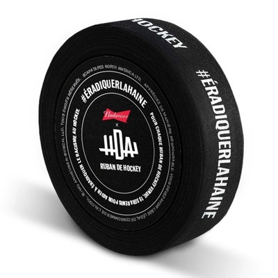 Le ruban de hockey # ÉradiquerLaHaine créé par Budweiser Canada et l'Alliance pour la diversité dans le hockey (ADH) est maintenant disponible à la vente sur shopbeergear.ca. (Groupe CNW/Budweiser Canada)