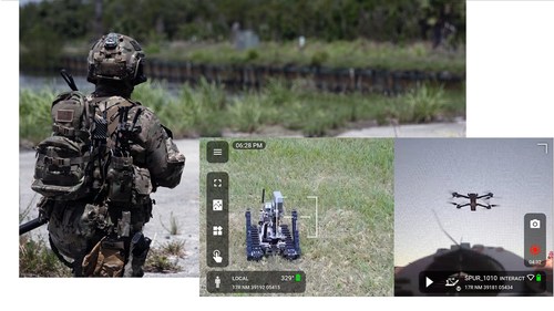 Tomahawk Robotics' Kinesis software simultaneously controlling the US Army's CRS-I UGV (QinetiQ Spur) and SRR UAV (Skydio X2D).
