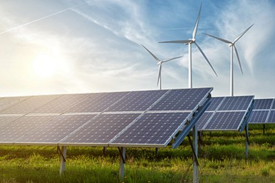 A solar and wind energy farm