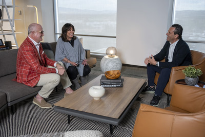 Matthew Haworth (left) with Rosemarie Smith, CEO of Systems Source, and Franco Bianchi, CEO of Haworth