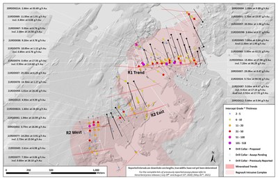 Figure 1. Plan Map of Proposed Drilling along R1 and R2 Structures (CNW Group/Kenorland Minerals Ltd.)