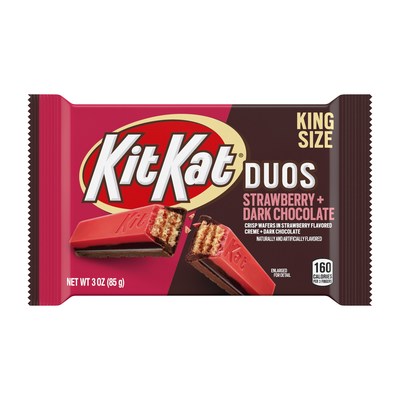 Strawberries and dark chocolate come together in the newest KIT KAT® Duos bar.