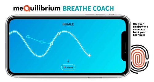 meQuilibrium's new Breathe Coach tool enables members to utilize a smartphone camera to track their heartbeat along a breathing pacer to show progress in real time.