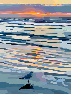 Pam Spremulli, a nationally acclaimed graphic illustrator based in Chagrin Falls, was recently named the winner of Round 2 in the CrossCountry Mortgage “Paint the District” competition. Her Paint the District submission, “SilverLining,” is an illustration of a seagull exploring the Lake Erie shoreline.