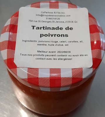 Tartinade de poivrons (Groupe CNW/Ministère de l'Agriculture, des Pêcheries et de l'Alimentation) Tartinade de poivrons (Groupe CNW/Ministère de l'Agriculture, des Pêcheries et de l'Alimentation)