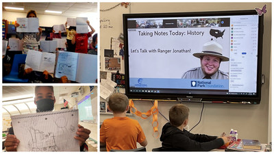 Students engage with a distance learning activity with Homestead National Historical Park in Nebraska, thanks to support from a National Park Foundation Open OutDoors for Kids grant to Expeditions in Education. In these photos, students excitedly show off the tractors they designed, as they learned about farming at Homestead National Historical Park and practiced their engineering skills. 
Photo credit: Steve and Dacia Jones/Expeditions in Education