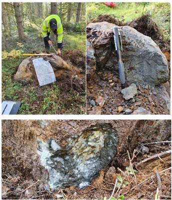 Figure 2. High-grade boulder of 90.8 g/t Au southeast from the Skiråsen Zone. (CNW Group/Barsele Minerals Corp.)