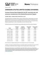 CANADIAN UTILITIES LIMITED ELIGIBLE DIVIDENDS (CNW Group/Canadian Utilities Limited)