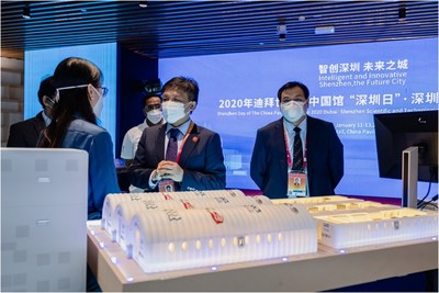 Photo shows the Huo-Yan nucleic acid-testing lab models exhibited at the China Pavilion of Expo 2020 Dubai during Jan. 11-13.