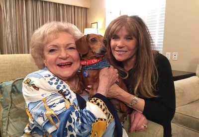 Jill Rappaport with Betty White and Jills beloved rescue dog, Rubie