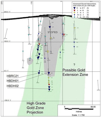 Figure 1 – Longitudinal Section of the drilling at Homeward Bound prospect, Beechworth (CNW Group/Fosterville South Exploration Ltd.)