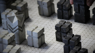 Brutalist architecture inspired chess set by Neobrutal. Casted in fiber reinforced concrete.