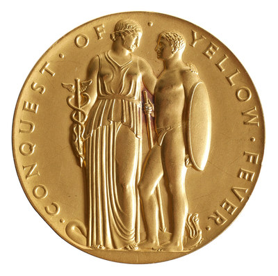 The Congressional Gold Medal, the highest civilian award given by the U.S. government. The Conquest of Yellow Fever award was given to each individual who participated in Dr. Walter Reed's fight against the deadly disease. The medal was struck at the U.S. Mint and is 6.2 Troy ounces of .999 solid gold.