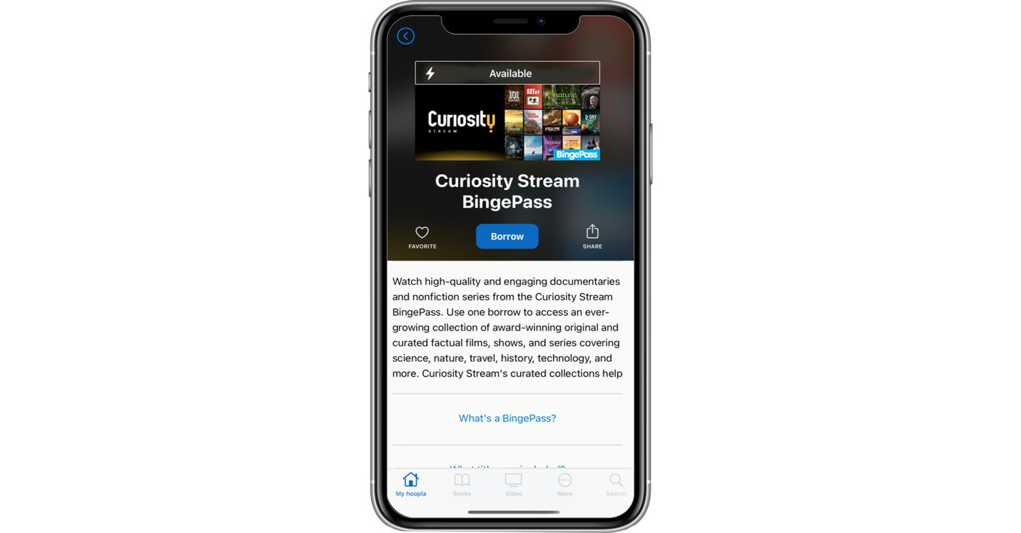 hoopla digital Expands BingePass Offering with Addition of Curiosity Stream