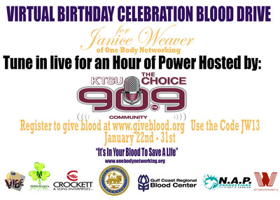 One Body Networking, Inc. Hosts Virtual Birthday Celebration Blood Drive During January 22-31, 2022