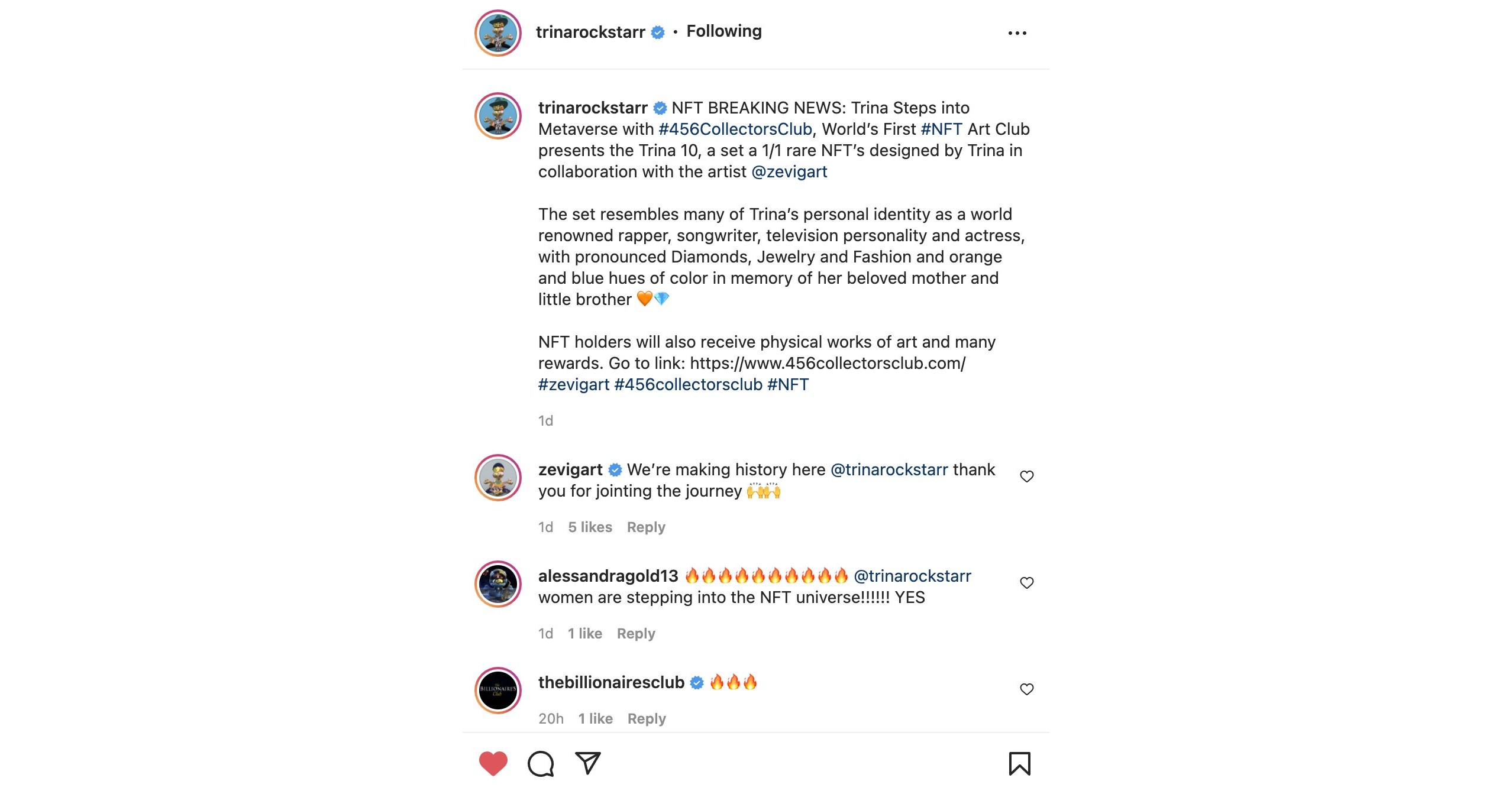 Trina Rockstarr Diamond Princess Apes into Metaverse with 456 Collectors Club