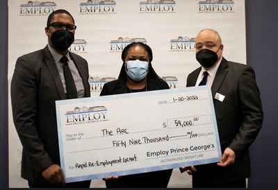 From Left to Right: Alexander Austin, Employ Prince George's, Director, Business Service; Kendra Gipson, Recruitment Manager, The Arc of Prince George's County; and George Jefferson, Employ Prince George's, Coordinator, Business Services