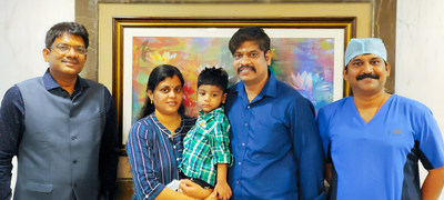 Master Kirthik and his parents with Dr C. Arumugam, Senior Consultant – Cardiovascular & Thoracic Surgery and Dr Ilankumaran Kaliamoorthy, CEO, Rela Hospital post-ECMO CPR Procedure. (PRNewsfoto/Rela Institute and Medical Centre)
