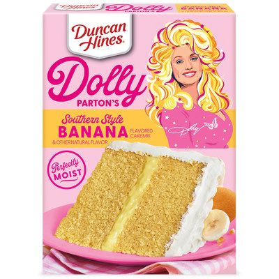 Duncan Hines Dolly Parton's Southern Style Banana Flavored Cake Mix - available online in the limited-edition Dolly Parton's Baking Collection starting Jan. 26, 2022 and in stores beginning in March.