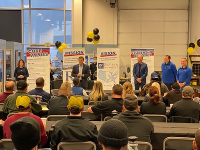 Jon Ferrando, President and CEO of RV Retailer, addressing the associates at the Appleway RV flagship store in Liberty Lake, WA just east of Spokane city.