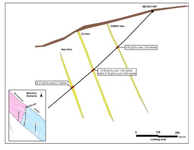 Figure 2: SB-2021-087 hole location within the Bralorne East Block. (CNW Group/Talisker Resources Ltd) Figure 2: SB-2021-087 hole location within the Bralorne East Block. (CNW Group/Talisker Resources Ltd)