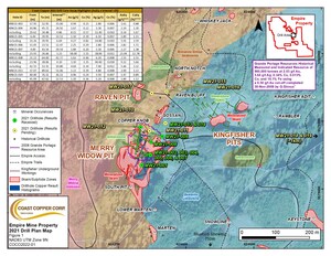 Coast Copper Drills 4.1 m of 5.66% CuEq Near Surface from Merry Widow Zone on Empire Mine Property