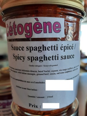 Sauce spaghetti épicé (Groupe CNW/Ministère de l'Agriculture, des Pêcheries et de l'Alimentation)
