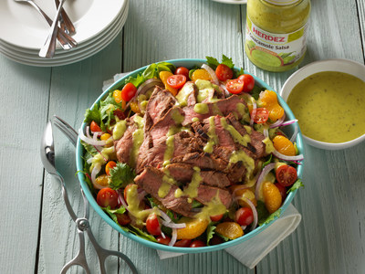 Grilled Spicy Steak Salad with Guacamole Salsa from BeefItsWhatsForDinner.com.