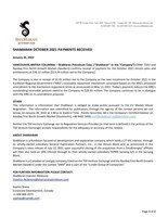 SHAMARAN OCTOBER 2021 PAYMENTS RECEIVED (CNW Group/ShaMaran Petroleum Corp.)