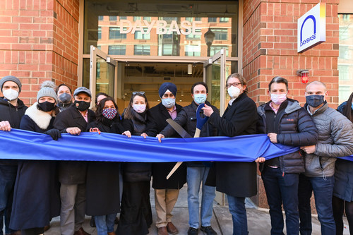 Daybase CEO Joel Steinhaus and Hoboken Mayor Ravi Bhalla join local elected officials and the Daybase founding team to cut the ribbon on the first Daybase hybrid workspot on Washington Street in Hoboken, N.J. on Wednesday, January 26, 2022. Pictured left to right are Bryan Migliorisi, of Daybase; City Council Member Jennifer Giattino; Hoboken Business Alliance Board President James Runkle; State Assembly Member Raj Mukherji; City Council Member Emily Jabbour; State Assembly Member Annette Chaparro; City Council Member Tiffanie Fisher; Mayor Ravi Bhalla; Hudson County Commissioner Anthony Romano; Daybase CEO Joel Steinhaus; Daybase COO Douglas Chambers; and Nicolas Rader of Daybase.