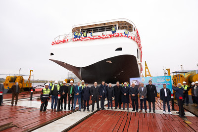 Members of the Viking and Massara teams at the Massara shipyard in Cairo during the traditional float out ceremony of Vikings newest ship for the Nile River. The 82-guest Viking Osiris is set to debut in August 2022 and will sail Vikings bestselling 12-day Pharaohs & Pyramids itinerary. For more information, visit www.viking.com.