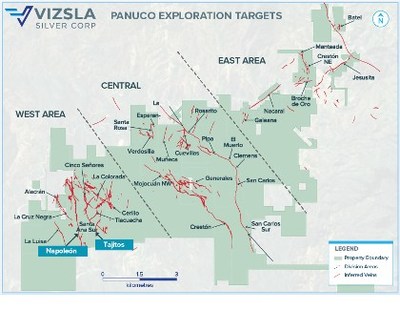 Figure 1: Plan map of the Panuco property highlighting primary exploration targets to be drilled in 2022. (CNW Group/Vizsla Silver Corp.)