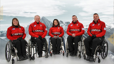 Canada's wheelchair curling team for the Beijing 2022 Paralympic Winter Games is (L-R): Ina Forrest, Dennis Thiessen, Collinda Joseph, Jon Thurston, and Mark Ideson. (CNW Group/Canadian Paralympic Committee (CPC))