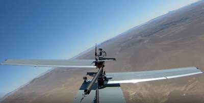 A Silent Arrow GD-2000 turns on course at an undisclosed desert test range after C-130 deployment as seen by an image captured from its onboard video streaming capability.
