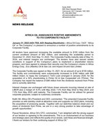 AFRICA OIL ANNOUNCES POSITIVE AMENDMENTS TO ITS CORPORATE FACILITY