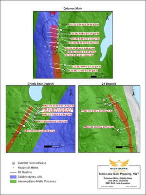 Figure 2 – Plan View of 24, Grizzly Bear, and Colomac Main Deposits Phase II Drilling (CNW Group/Nighthawk Gold Corp.)