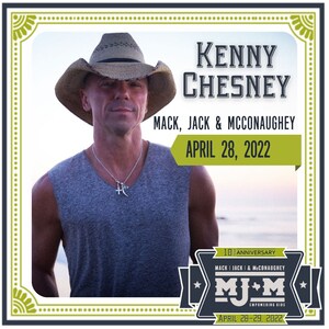 KENNY CHESNEY TO HEADLINE 10-YEAR ANNIVERSARY MACK, JACK &amp; MCCONAUGHEY GALA