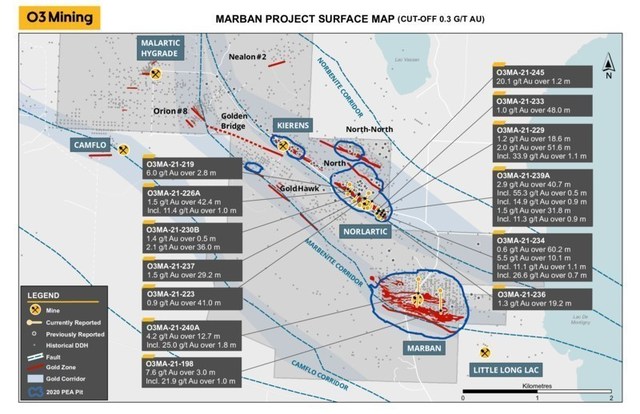 Figure 1 : Carte de forage du projet Marban (Groupe CNW/O3 Mining Inc.)